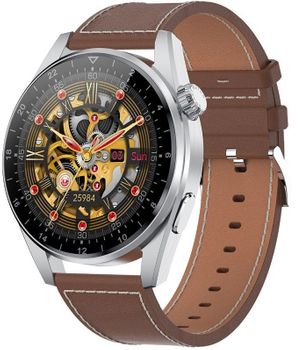 Zegarek Smartwatch Rubicon zestaw z dwoma p45kami Rozmowy telefoniczne RNCE78 srebrny brązowa skóra (6).jpg